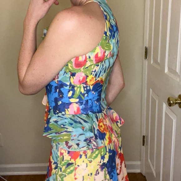 NWOT Badgley Mischka Vibrant Floral Midi Ruffle Dress - Picture 4 of 14